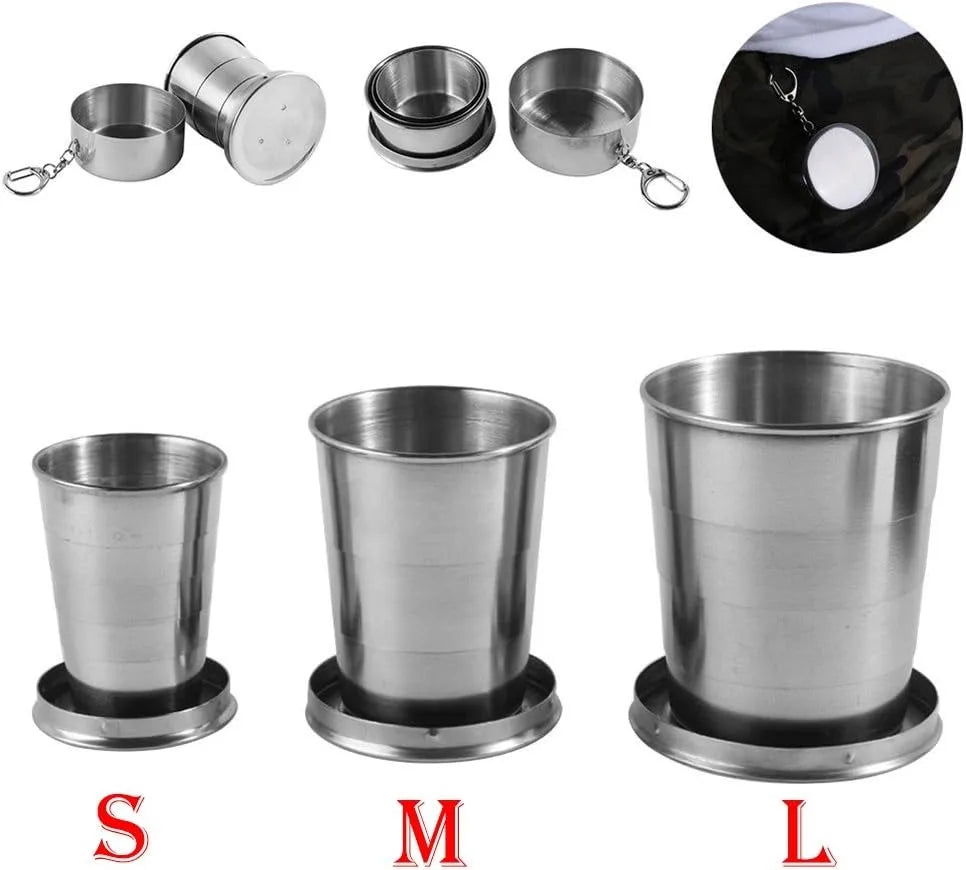 75/150/250/450ML Stainless Steel Collapsible Cup Camping Cookware Expandable Cup Teacups Portable Outdoor Travel Camping Mugs