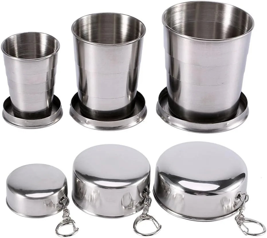 75/150/250/450ML Stainless Steel Collapsible Cup Camping Cookware Expandable Cup Teacups Portable Outdoor Travel Camping Mugs